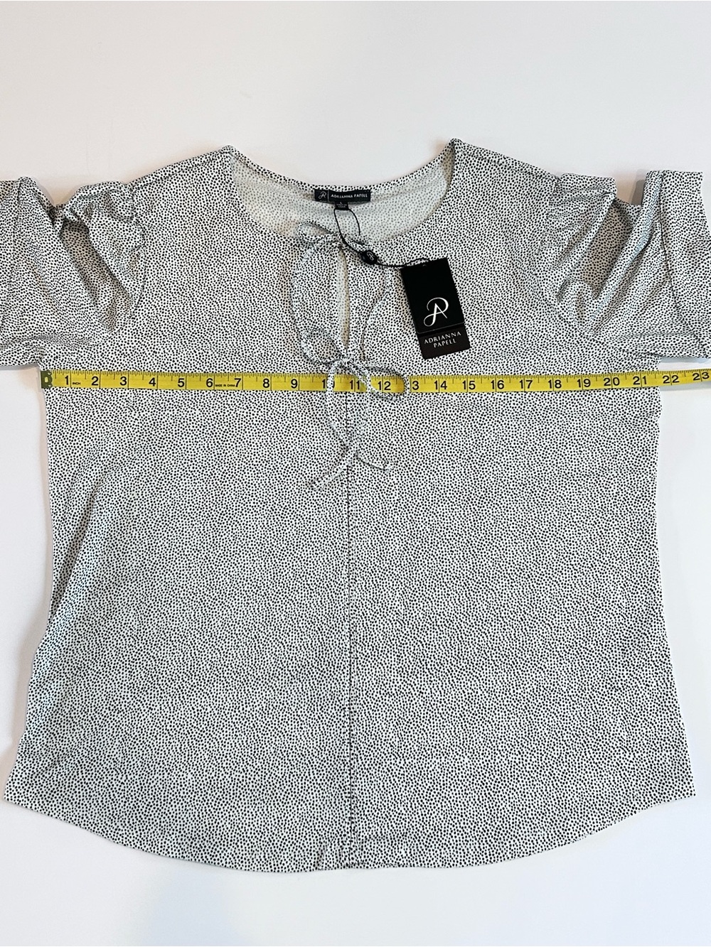Adrianna Papell Ivory Black Dot Double Tie Front Keyhole Flowy Top Women's L NEW - Picture 15 of 15
